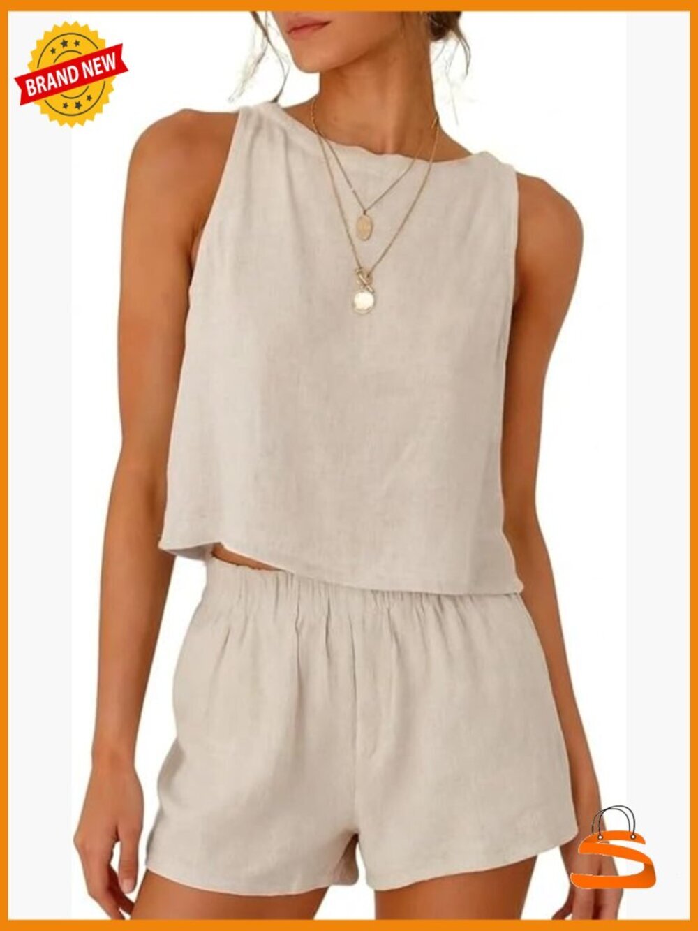 Linen Tank Top and Shorts Set Casual Summer Outfit